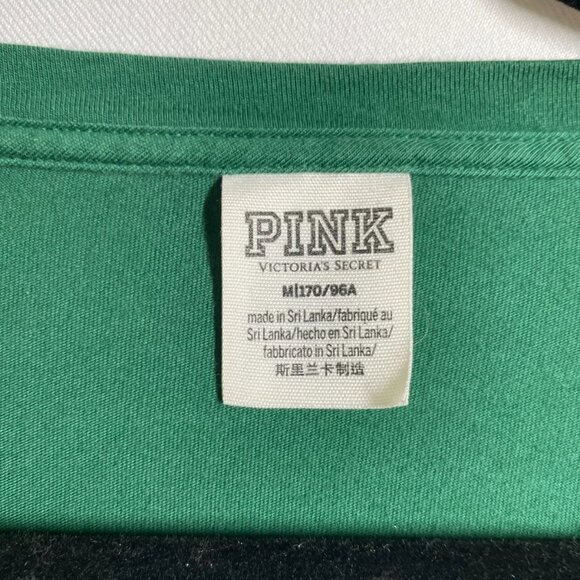 Pink Victoria's Secret Womens Green Long Sleeve Logo Text Cropped T-Shirt Size M - Picture 3 of 9